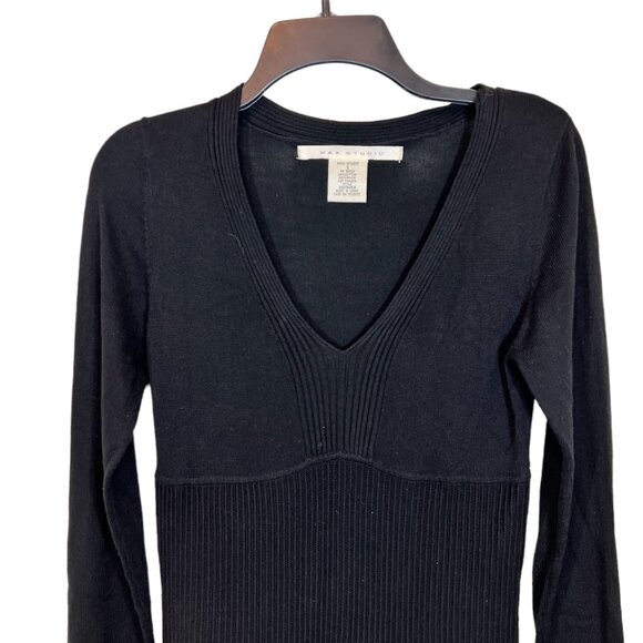 Max Studio Sweater Dress S Black Textured Long Sleeve Pleated Mini Size Small - Picture 3 of 9